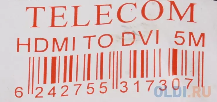 Кабель HDMI - DVI-D (19M -19M) Telecom 5м, с позолоченными контактами