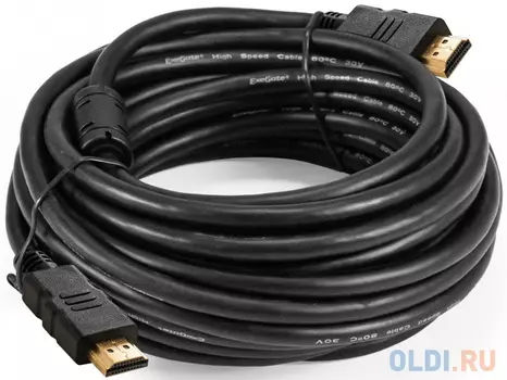 Кабель HDMI ExeGate EX-CC-HDMI2-7.5F (19M/19M, v2.0, 7,5м, 4K UHD, Ethernet, ферритовые кольца, позолоченные контакты)
