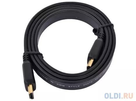 Кабель HDMI Gembird/Cablexpert, 1м, v1.4, 19M/19M, плоский кабель, черный, позол.разъ CC-HDMI4F-1M