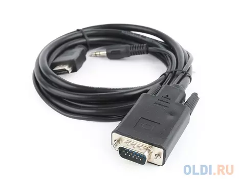 Кабель HDMI-VGA Cablexpert A-HDMI-VGA-03-10M, 19M/15M + 3.5Jack, 10м, черный, позол.разъемы, пакет