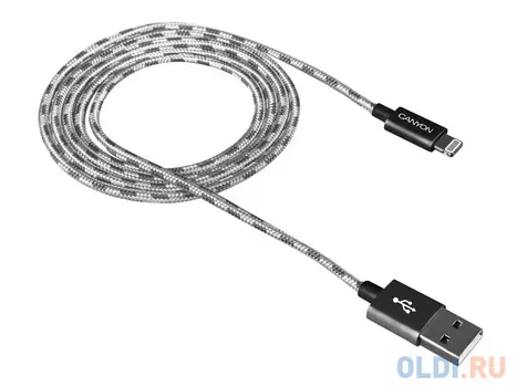 Кабель Lightning 1м Canyon CNE-CFI3DG круглый серый