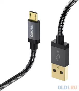 Кабель microUSB 1.5м HAMA Metal круглый черный