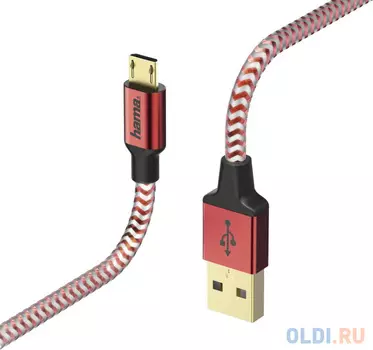 Кабель microUSB 1.5м HAMA Reflective круглый красный