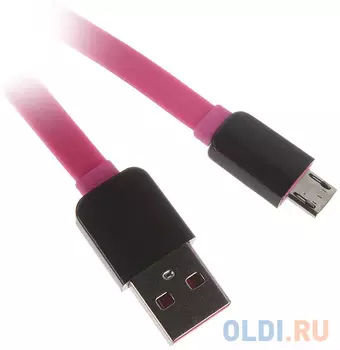 Кабель microUSB 1м Continent QCU-5102PN плоский розовый
