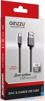 Кабель microUSB 1м GINZZU GC-558UD круглый черный