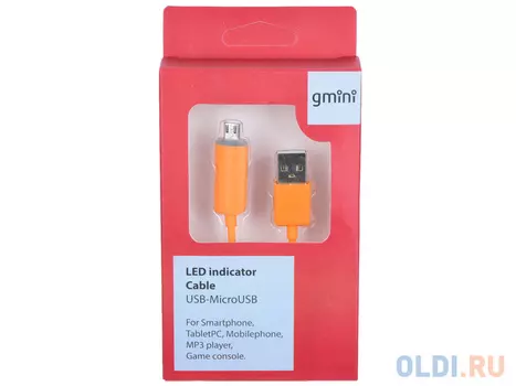 Кабель microUSB 1м Gmini GM-LDC-200O круглый оранжевый