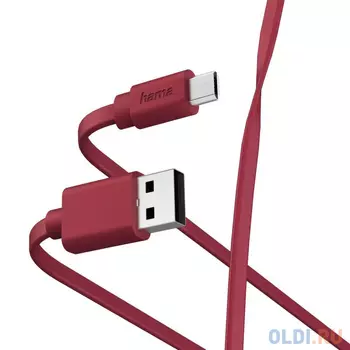 Кабель microUSB 1м HAMA 00187227 плоский красный