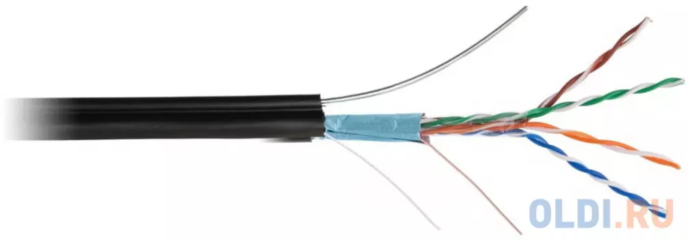 Кабель NETLAN EC-UF004-5E-PE-SW-BK F/UTP 4 пары, Кат.5e (Класс D), 100МГц, внешний, PE до -40C, с одножильным тросом, черный, 305м