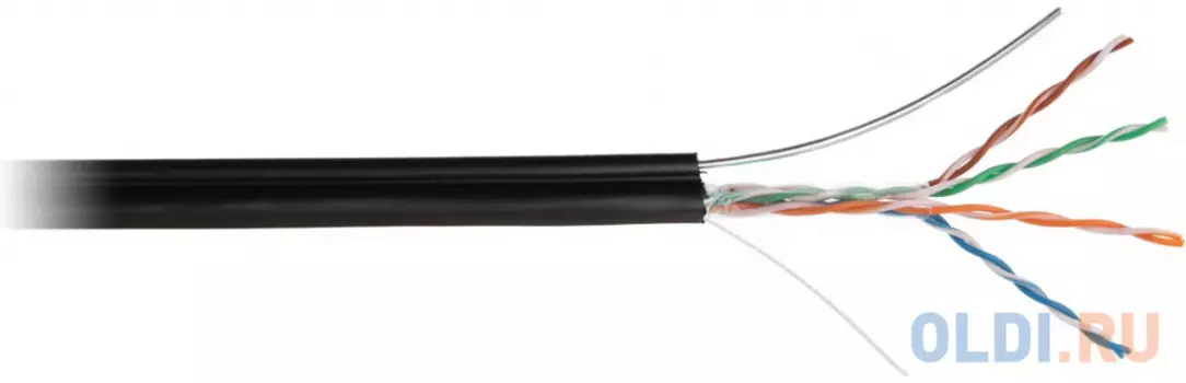 Кабель NETLAN EC-UU004-5E-PE-SW-BK U/UTP 4 пары, Кат.5e (Класс D), 100МГц, внешний, PE до -40C, с одножильным тросом, черный, 305м