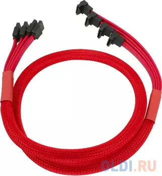 Кабель SATA Nanoxia 6Gb/s 4 шт в оплетке, 73-77-81-85 см, угловой разъем, красный