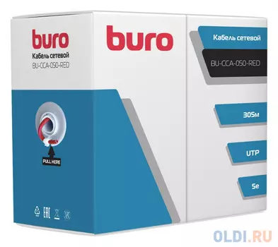 Кабель сетевой Buro BU-CCA-050-RED UTP 4 пары cat5E solid 0.50мм CCA 305м красный