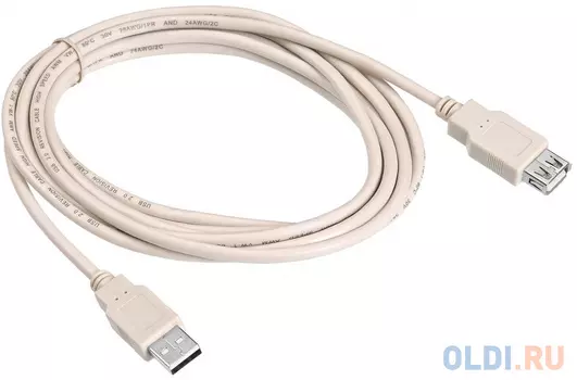 Кабель удлинительный USB 2.0 AM-AF 3м Buro серый USB2.0-AM/AF-3