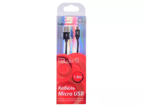 Кабель USB 2.0 Cablexpert, AM/microB, серия Silver, длина 1.8м, черный, блистер