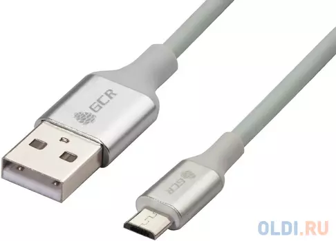 Кабель microUSB 2м Green Connection GCR-50857 круглый белый/серебристый