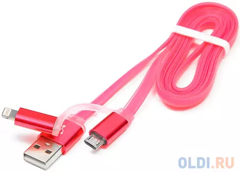 Кабель USB - microBM/Lightning Cablexpert CC-mAPUSB2pk1m, 1 м, комбо кабель, алюминиевые разъемы, розовый