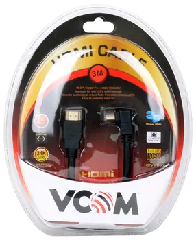 Кабель VCOM HDMI 19M/M-угловой коннектор 3м, 1.4V позолоченные контакты (VHD6260D-3MB) Blister