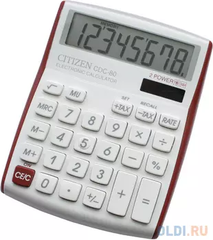 Калькулятор настольный 8 разр. 2-е питание TAX MU белый/красный, разм. 135х108х24 мм