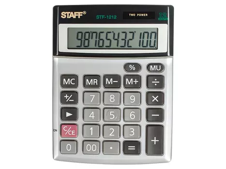 Калькулятор настольный металлический STAFF STF-1212, КОМПАКТНЫЙ (140х105 мм), 12 разрядов, двойное питание