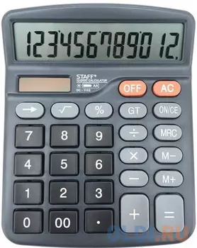 Калькулятор настольный STAFF PLUS DC-111S, КОМПАКТНЫЙ (150x120 мм), 12 разрядов, двойное питание, + БАТАРЕЙКА АА, 250428