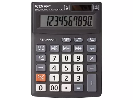 Калькулятор настольный STAFF PLUS STF-222, КОМПАКТНЫЙ (138x103 мм), 10 разрядов, двойное питание