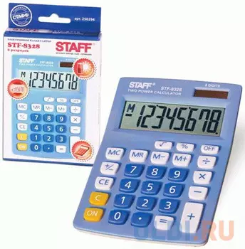 Калькулятор настольный STAFF STF-8328, КОМПАКТНЫЙ (145х103 мм), 8 разрядов, двойное питание, ГОЛУБОЙ, 250294