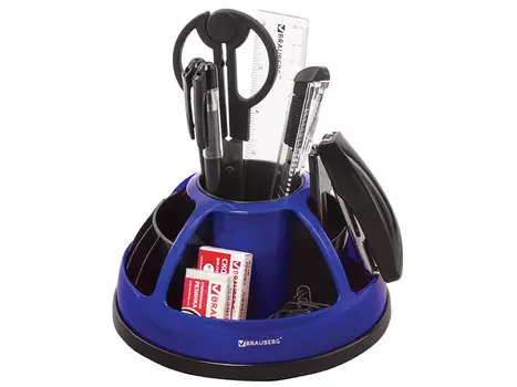 Канцелярский набор BRAUBERG, 10 предметов, круглое основание, вращающаяся конструкция, черный/синий