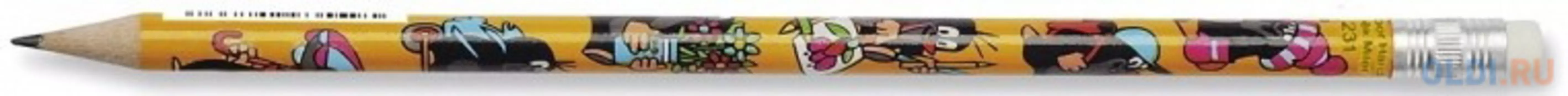 Карандаш ч/г, HB (ТМ), дерево, заточ., шестигранный, с рисунком, с ластиком, KOH-I-NOOR, MOLE