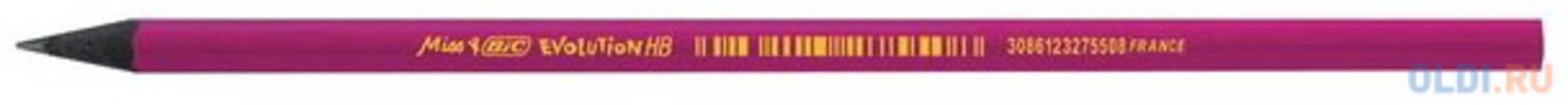 Карандаш ч/г, HB (ТМ), пластик, заточ., шестигранный, малиновый, без ластика, BIC, EVOLUTION MISS BIC