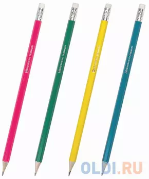 Карандаш чернографитный BRAUBERG, 1 шт., "Fluor", НВ, корпус неоновый ассорти, с резинкой, заточенный, 180613