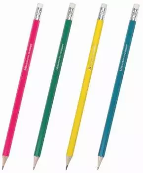 Карандаш чернографитный BRAUBERG, 1 шт., "Fluor", НВ, корпус неоновый ассорти, с резинкой, заточенны