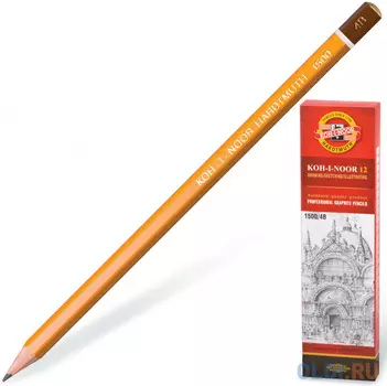 Карандаш чернографитный KOH-I-NOOR 1500, 1 шт., 4B, без резинки, корпус желтый, заточенный, 150004B01170RU