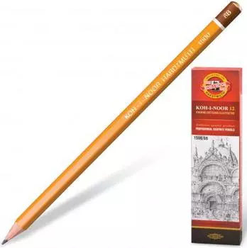 Карандаш чернографитный KOH-I-NOOR 1500, 1 шт., 6B, без резинки, корпус желтый, заточенный