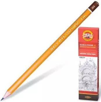 Карандаш чернографитный KOH-I-NOOR 1500, 1 шт., 2H, без резинки, корпус желтый, заточенный