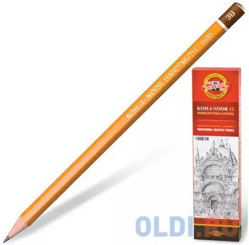 Карандаш чернографитный KOH-I-NOOR 1500, 1шт., 3B, без резинки, корпус желтый, заточенный, 150003B01170RU