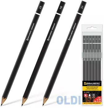 Карандаши чернографитные BRAUBERG "Touch line", НАБОР 12 шт., твердость 5H-5B, черные, без резинки, заточенные, ПВХ-упаковка, 180652