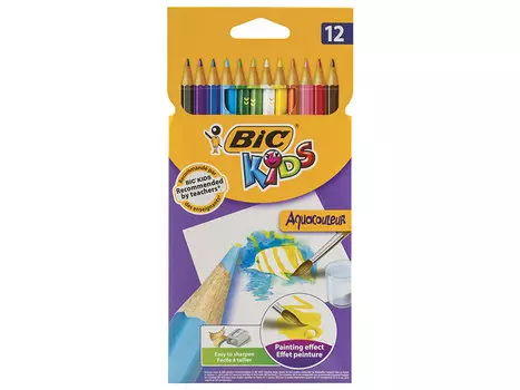 Карандаши цветные акварельные BIC "Aquacouleur", 12 цветов, заточенные, европодвес