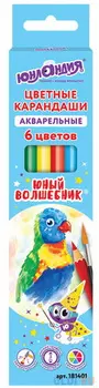 Карандаши цветные акварельные ЮНЛАНДИЯ "ЮНЫЙ ВОЛШЕБНИК", 6 цветов, шестигранные, заточенные, 181401
