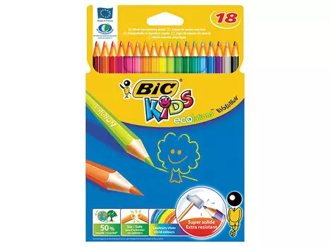 Карандаши цветные BIC "Kids ECOlutions Evolution", 18 цветов, пластиковые, заточенные, европодвес
