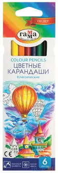 Карандаши цветные ГАММА "Классические", 6 цветов, заточенные, шестигранные, картонная упаковка, 050918_01