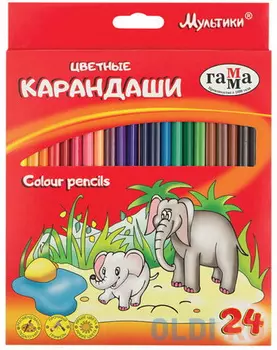 Карандаши цветные ГАММА "Мультики", 24 цвета, заточенные, трехгранные, картонная упаковка, 050918_09