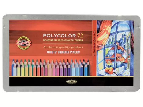 Карандаши цветные художественные KOH-I-NOOR "Polycolor", 72 цвета, 3,8 мм, металлическая коробка