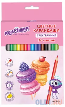 Карандаши цветные ЮНЛАНДИЯ "СЛАДКИЕ ИСТОРИИ", 36 цветов, трехгранные заточенные, 181396