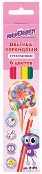 Карандаши цветные ЮНЛАНДИЯ "СЛАДКИЕ ИСТОРИИ", 6 цветов, трехгранные заточенные, 181392