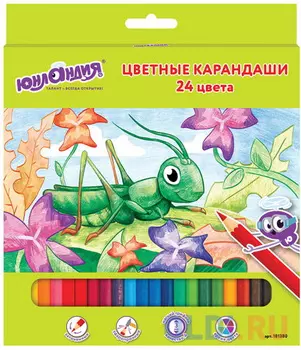 Карандаши цветные ЮНЛАНДИЯ "В ГОСТЯХ У БУКАШЕК", 24 цвета, классические заточенные, 181380