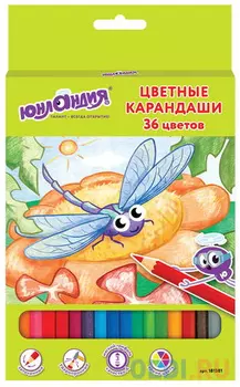 Карандаши цветные ЮНЛАНДИЯ "В ГОСТЯХ У БУКАШЕК", 36 цветов, классические заточенные, 181381