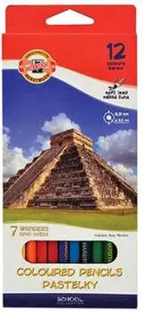 Карандаши цветные KOH-I-NOOR "7 чудес света", 12 цветов, грифель 3,2 мм, заточенные, картонная упаковка