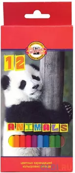 Карандаши цветные KOH-I-NOOR "Animals", 12 цветов, грифель 2,8 мм, заточенные, европодвес, 3552012008KSRU