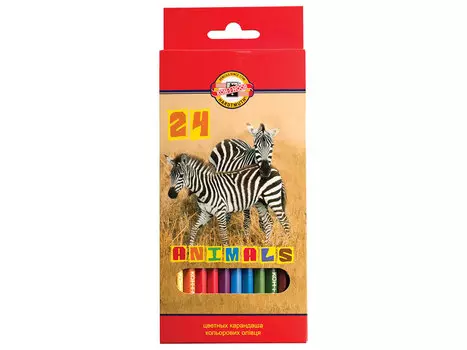 Карандаши цветные KOH-I-NOOR "Animals", 24 цвета, грифель 2,8 мм, заточенные, европодвес