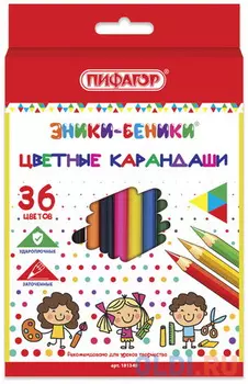 Карандаши цветные ПИФАГОР "ЭНИКИ-БЕНИКИ", 36 цветов, классические заточенные, 181349