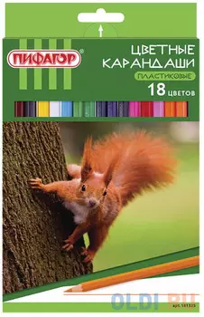 Карандаши цветные ПИФАГОР "ЛЕСНЫЕ ЖИТЕЛИ", 18 цветов, пластиковые, классические заточенные, 181335